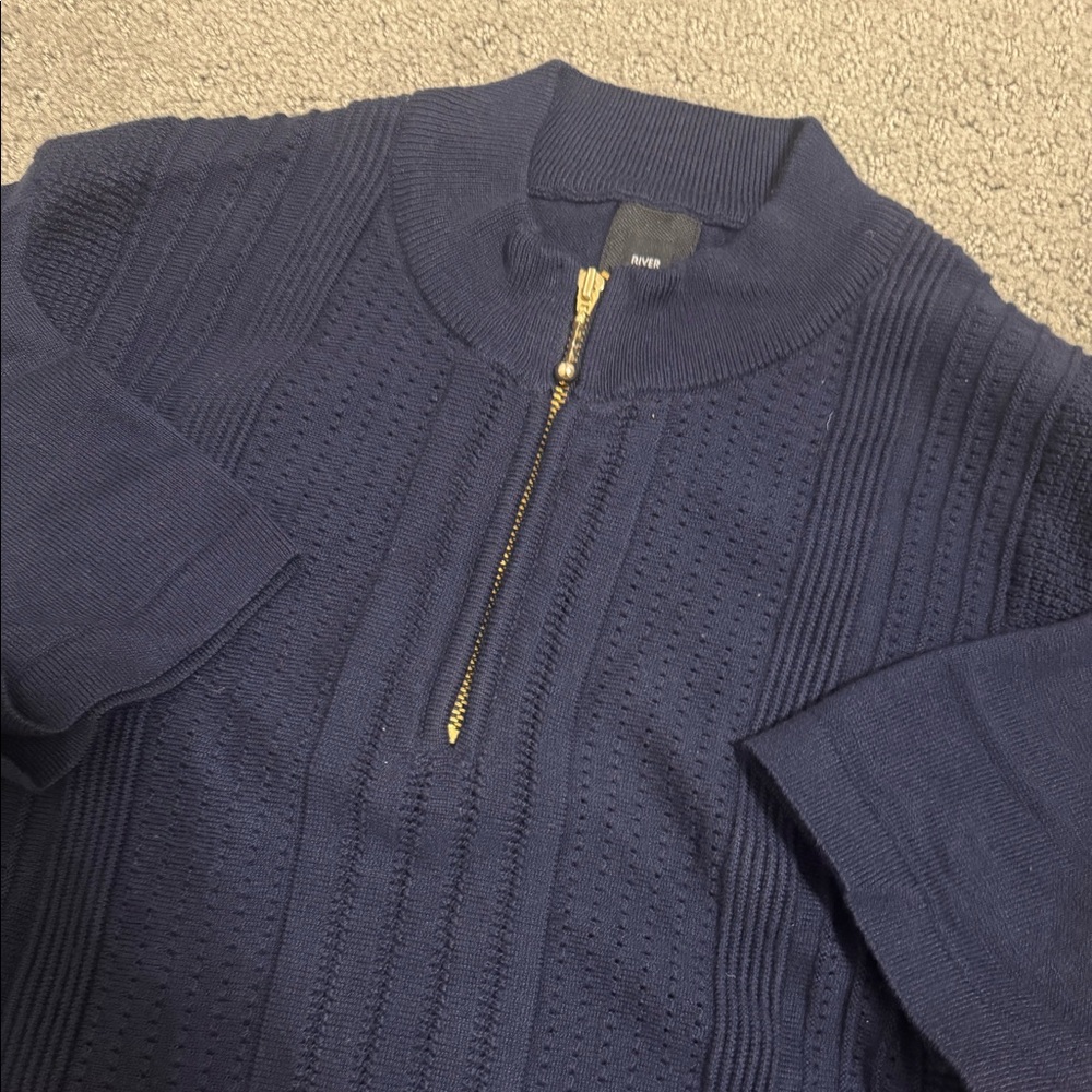 Navy Mock Neck Knit T shirt